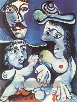  Kubismus Malerei - Homme femme et enfant 1970 Kubismus
